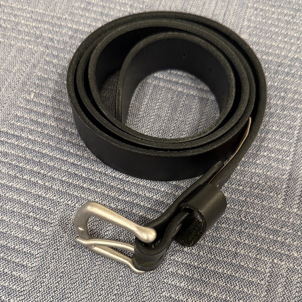 Men's Black Leather Belt with Silver Buckle by Bison Designs